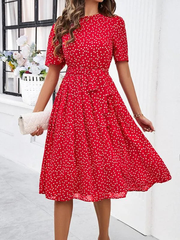 Elegant Polka Dot Print Strappy Dress -Guocali