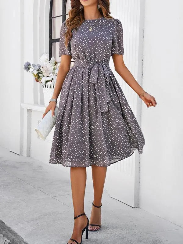 Elegant Polka Dot Print Strappy Dress -Guocali