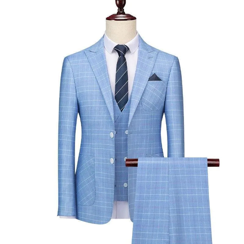 Elegant, Professional, Chic Men’s Suit - Plaid Single-Breasted