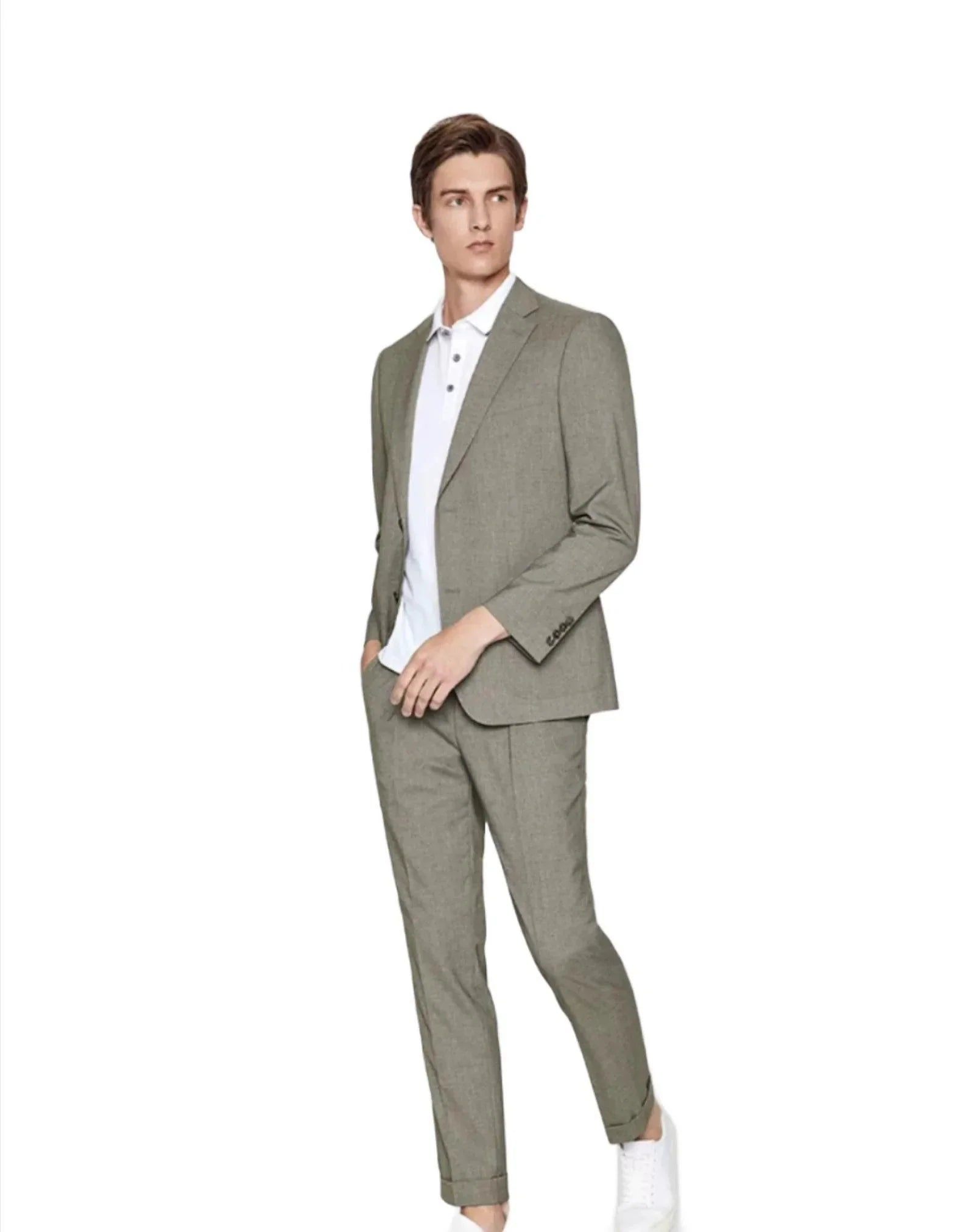 Elegant, Professional Men’s Suit - Solid Single-Breasted - Khaki