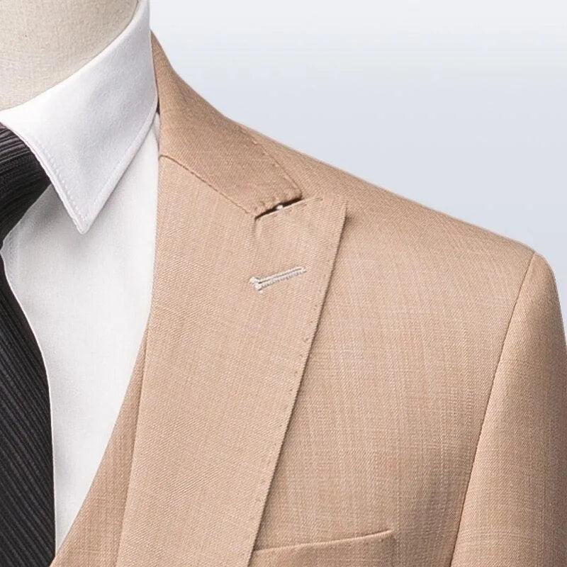 Elegant, Professional Men’s Suit - Solid Single-Breasted - Khaki