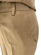 Elegant Professional Women's Pant Suit - Solid Button - Khaki