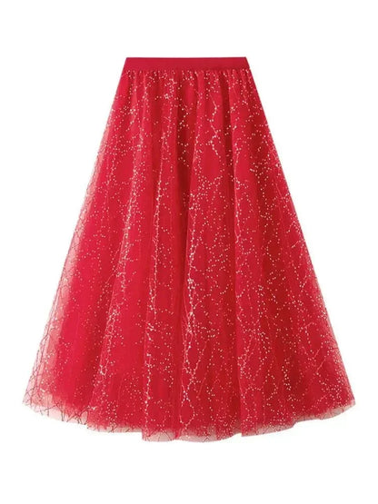 Elegant Sequin Pleated A-Line Skirt -Guocali