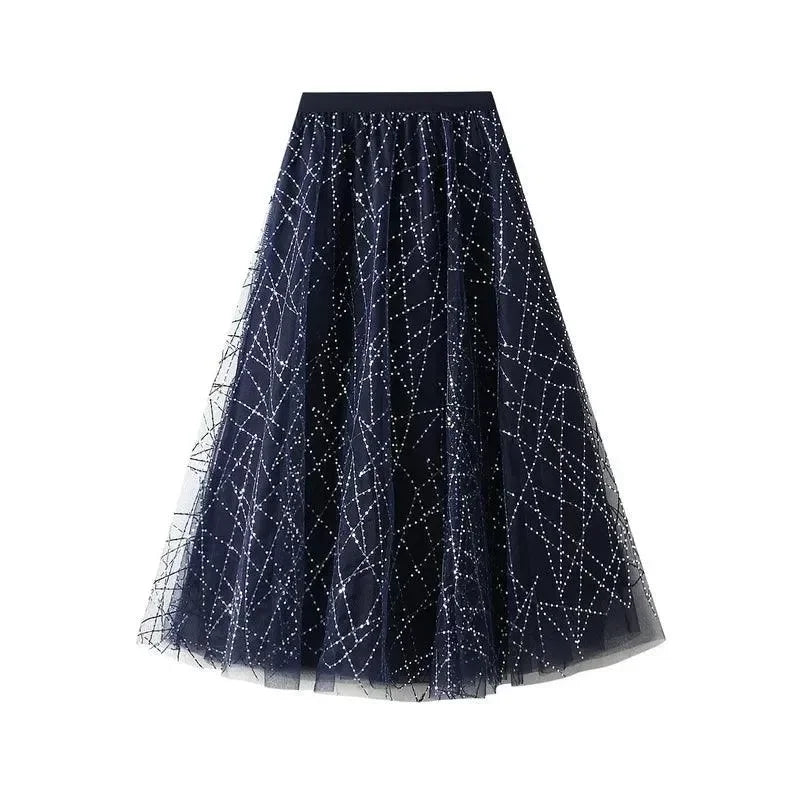 Elegant Sequin Pleated A-Line Skirt -Guocali