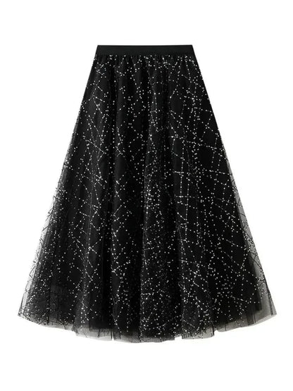 Elegant Sequin Pleated A-Line Skirt -Guocali