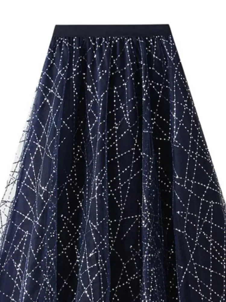 Elegant Sequin Pleated A-Line Skirt -Guocali