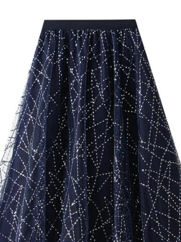 Elegant Sequin Pleated A-Line Skirt - Pleated Skirt - Guocali