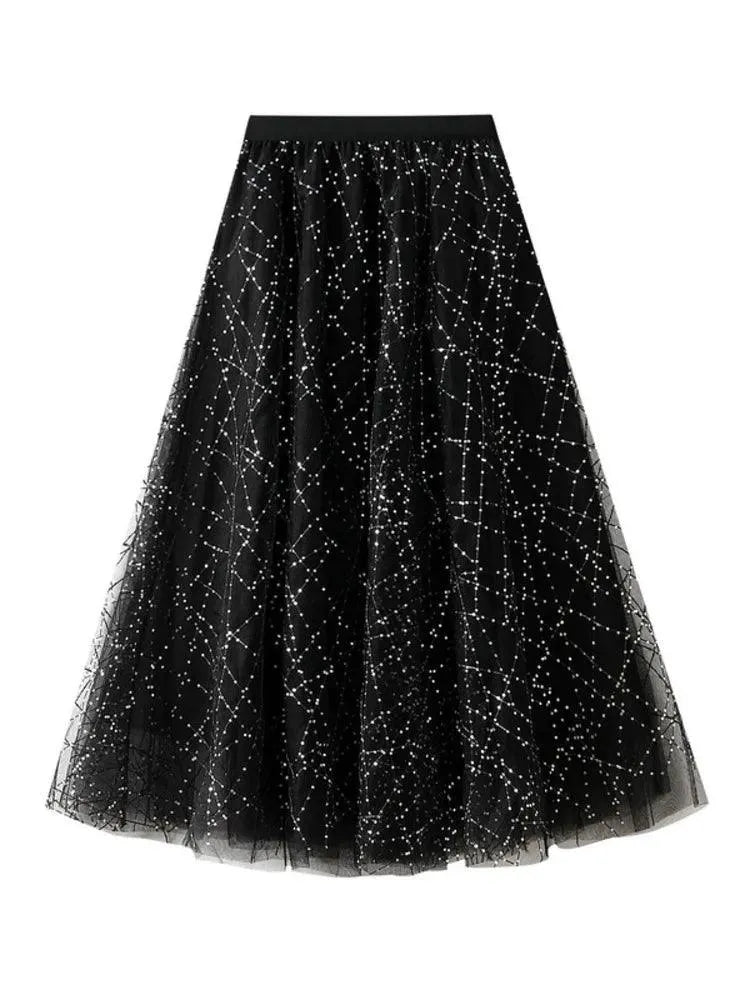 Elegant Sequin Pleated A-Line Skirt - Pleated Skirt - Guocali