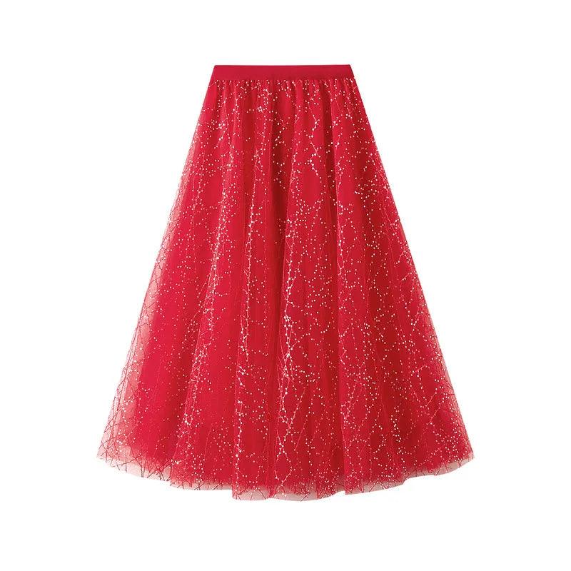 Elegant Sequin Pleated A-Line Skirt - Pleated Skirt - Guocali