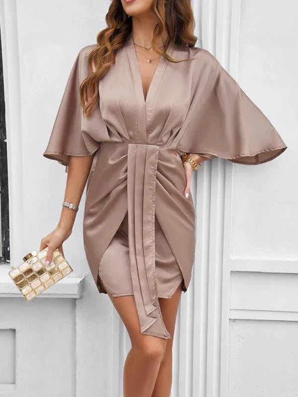 Elegant Solid Color Waist Dress -Guocali