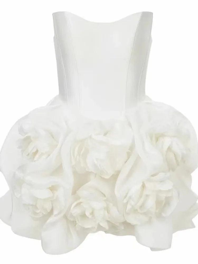 Elegant Strapless White Flower Short Dress - Short Dress - Guocali