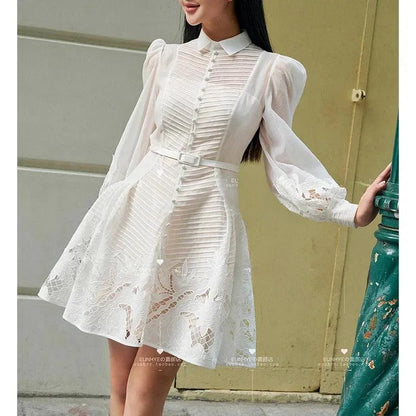 Elegant White Lace A-Line Dress -Guocali