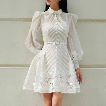 Elegant White Lace A-Line Dress -Guocali
