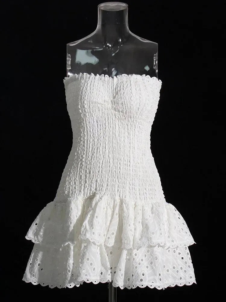 Embroidered Cut-Out Strapless Mini Dress -Guocali