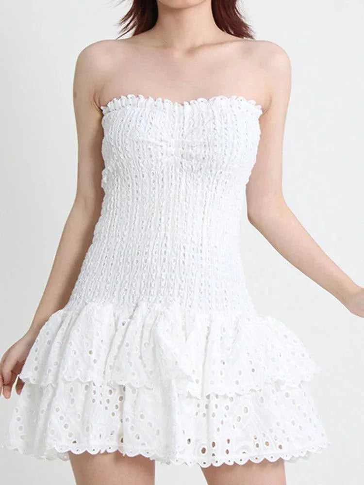 Embroidered Cut-Out Strapless Mini Dress -Guocali