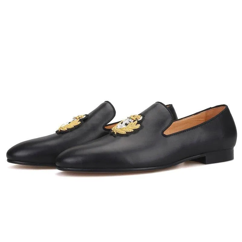 Embroidered Leather Men Loafers - Men Shoes -Guocali
