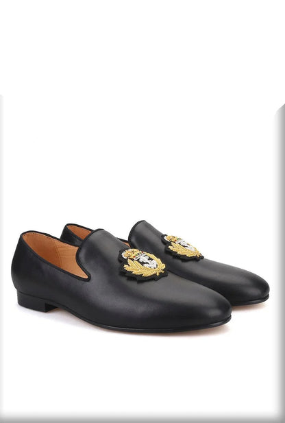 Embroidered Leather Men Loafers - Men Shoes -Guocali