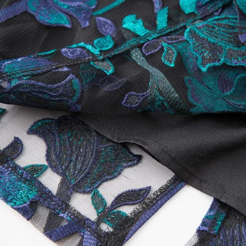 Embroidered Three-Quarter Knee-Length Lace Dress -Guocali