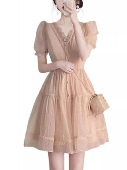 Fairy Style Beaded Chiffon Dress - Chiffon Dress - Guocali