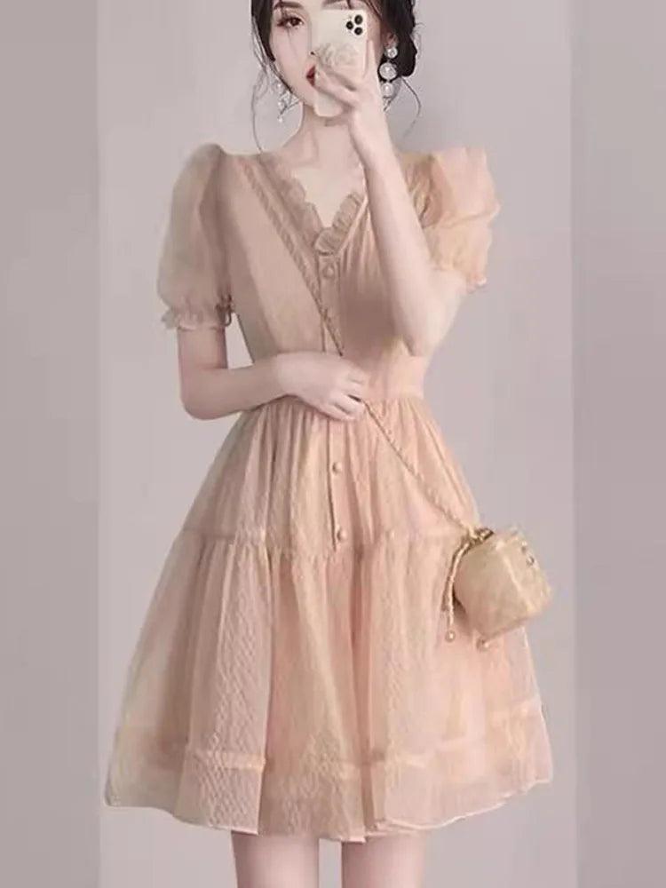 Fairy Style Beaded Chiffon Dress - Chiffon Dress - Guocali