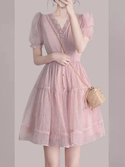 Fairy Style Beaded Chiffon Dress - Chiffon Dress - Guocali