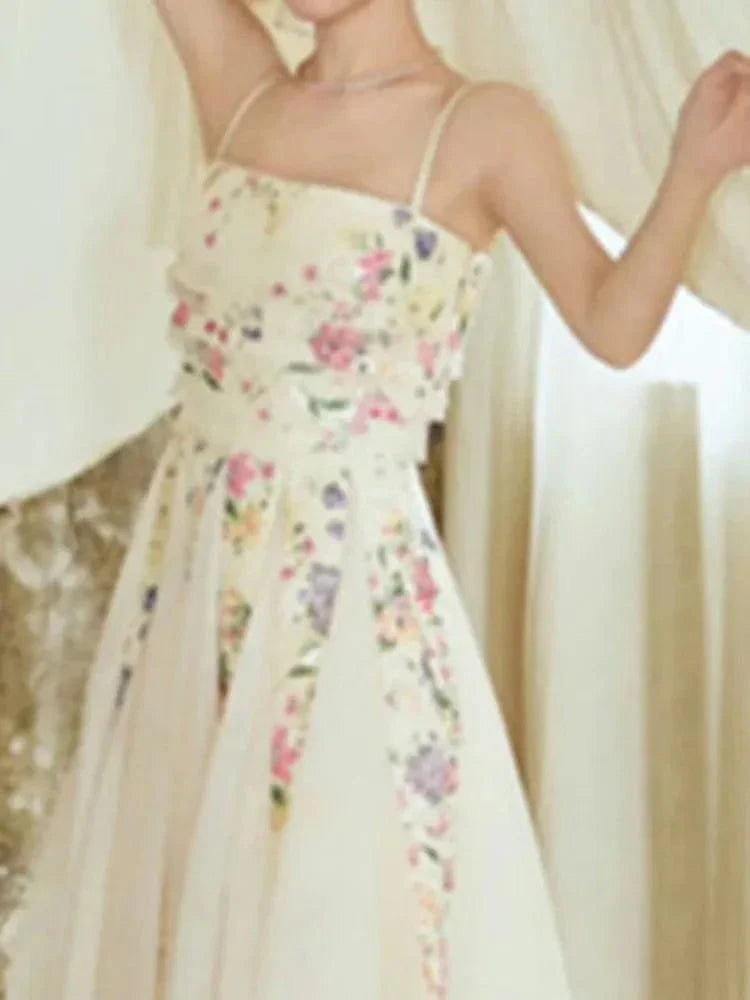 Fairy Style Printed Mesh Midi Dress -Guocali