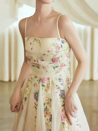 Fairy Style Printed Mesh Midi Dress -Guocali