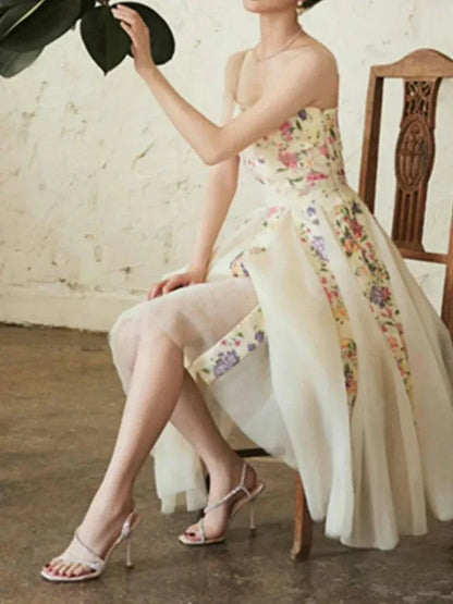 Fairy Style Printed Mesh Midi Dress -Guocali