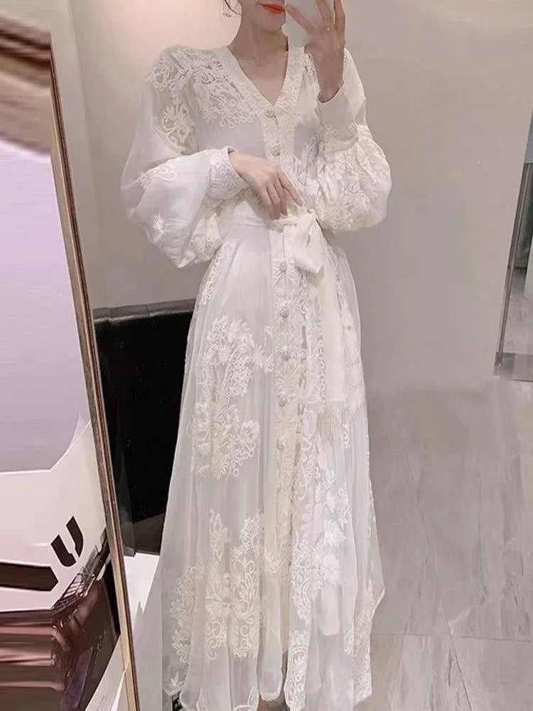 Fairy Style V-Neck Embroidered Dress -Guocali
