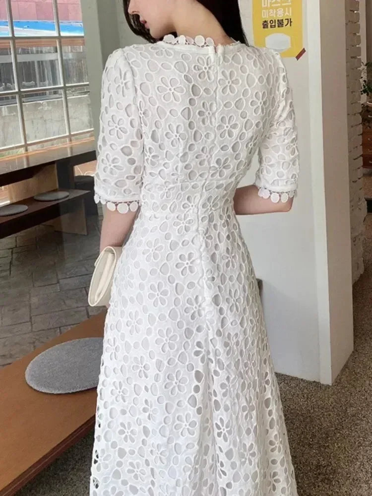 Fairy Style V-Neck White Lace Dress -Guocali
