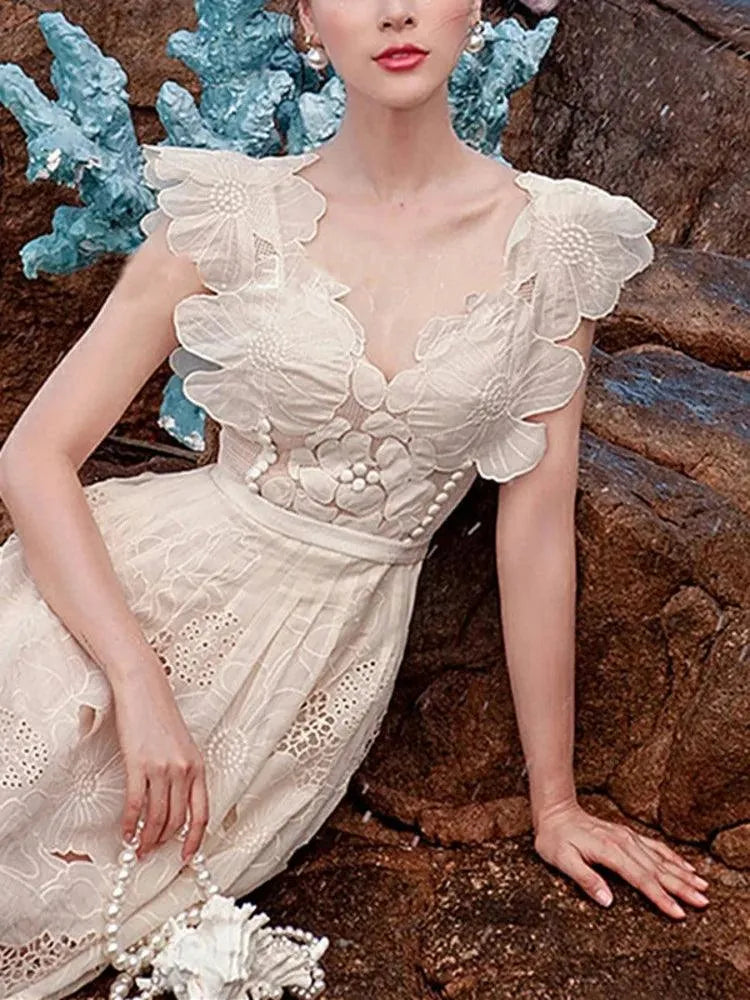 Fairycore V-Neck Camisole Lace Dress -Guocali