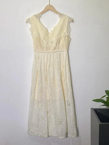 Fairycore V-Neck Camisole Lace Dress -Guocali