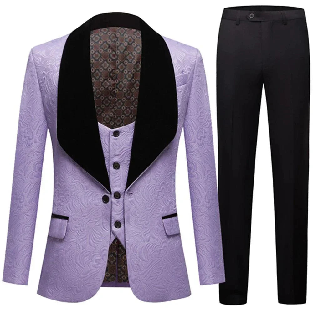 Feather Embossed Men's Tuxedo Suit - Wedding -Guocali