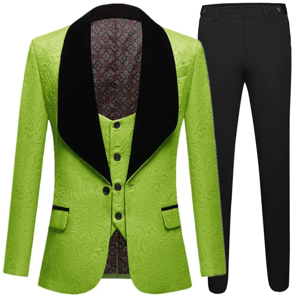 Feather Embossed Men's Tuxedo Suit - Wedding -Guocali