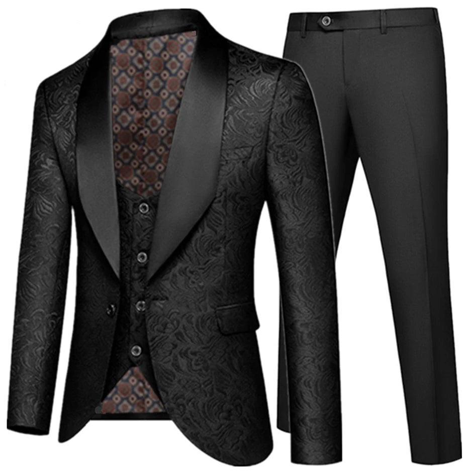 Feather Embossed Men's Tuxedo Suit - Wedding - Tuxedo Suit - Guocali