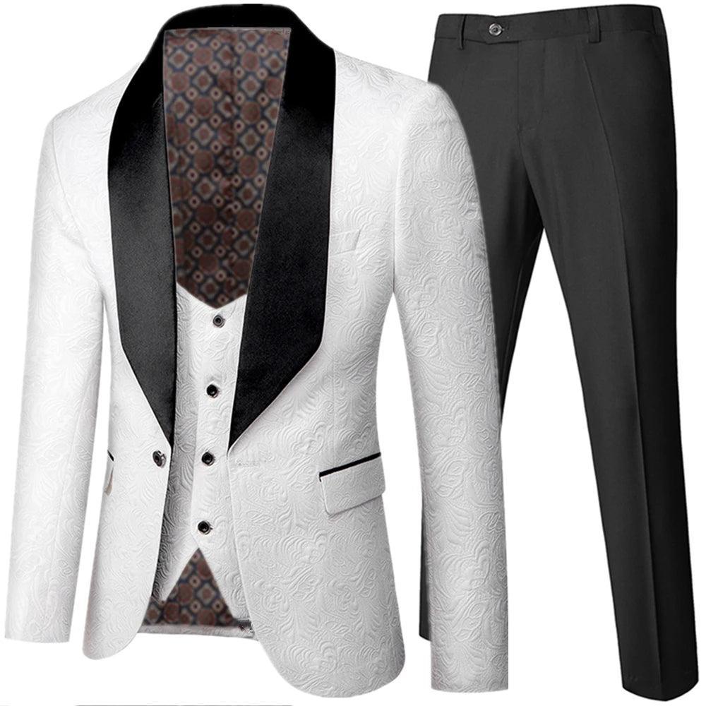 Feather Embossed Men's Tuxedo Suit - Wedding - Tuxedo Suit - Guocali