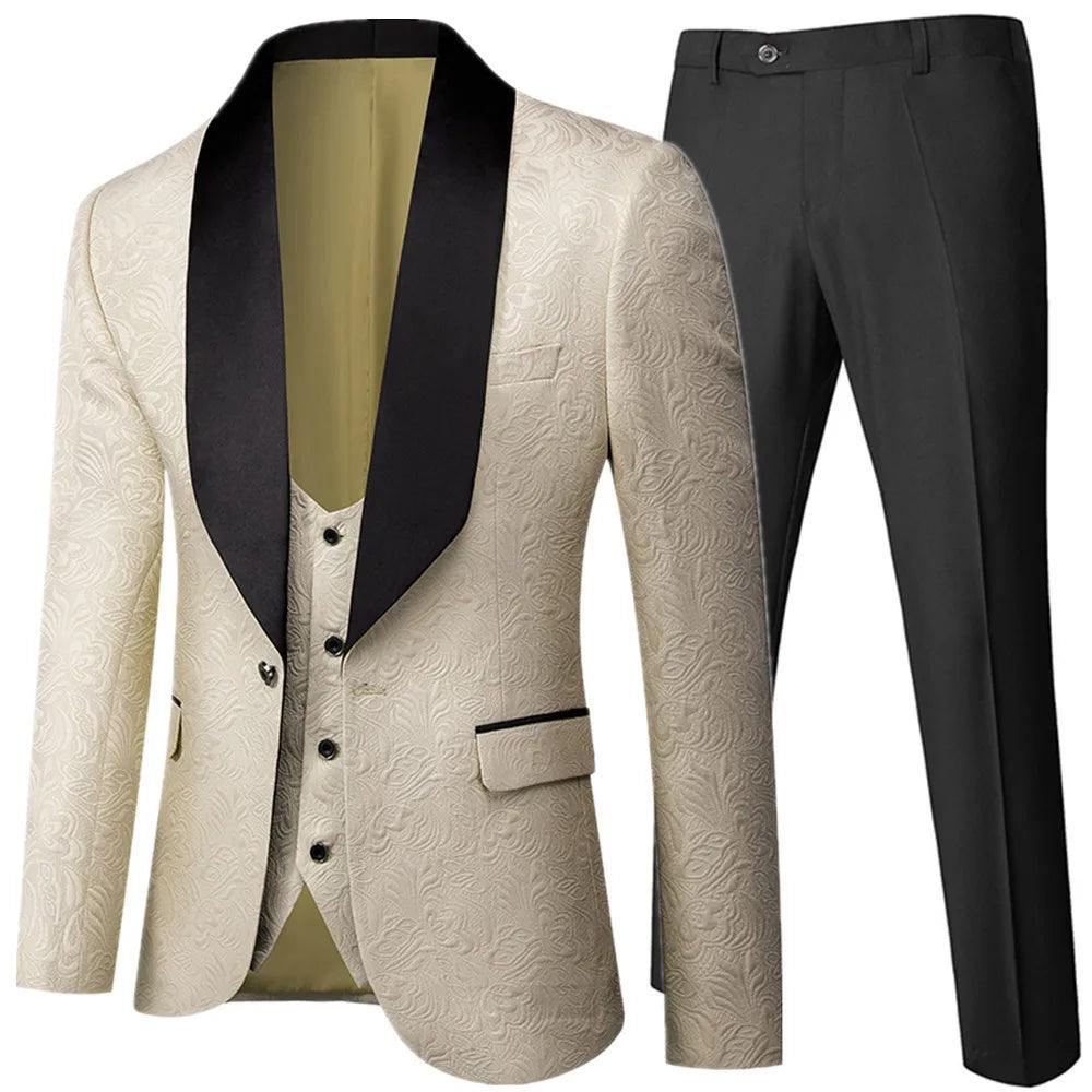 Feather Embossed Men Tuxedo Suit - Tuxedo Suit - Guocali