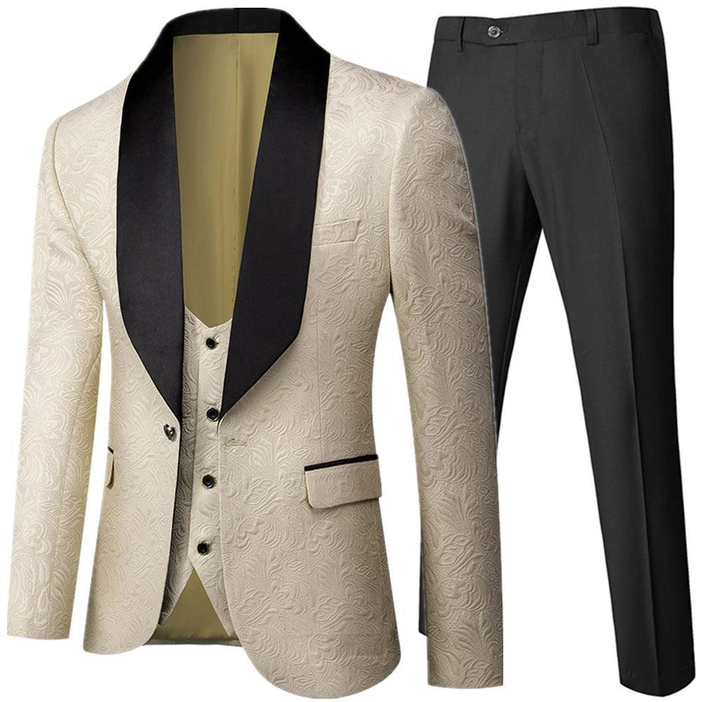 Feather Embossed Men Tuxedo Suit - Tuxedo Suit - Guocali