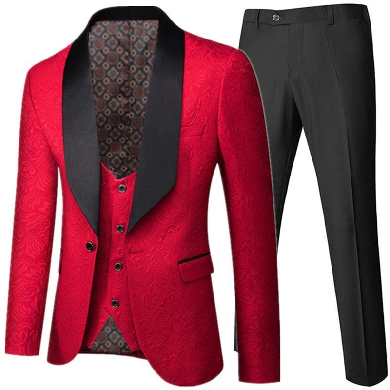 Feather Embossed Men Tuxedo Suit - Tuxedo Suit - Guocali