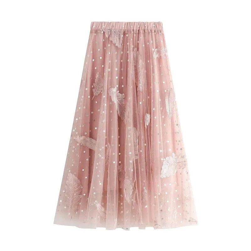 Feather Embroidery Fairy Skirt - A-Line Skirt - Guocali