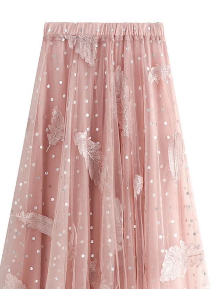 Feather Embroidery Fairy Skirt - A-Line Skirt - Guocali