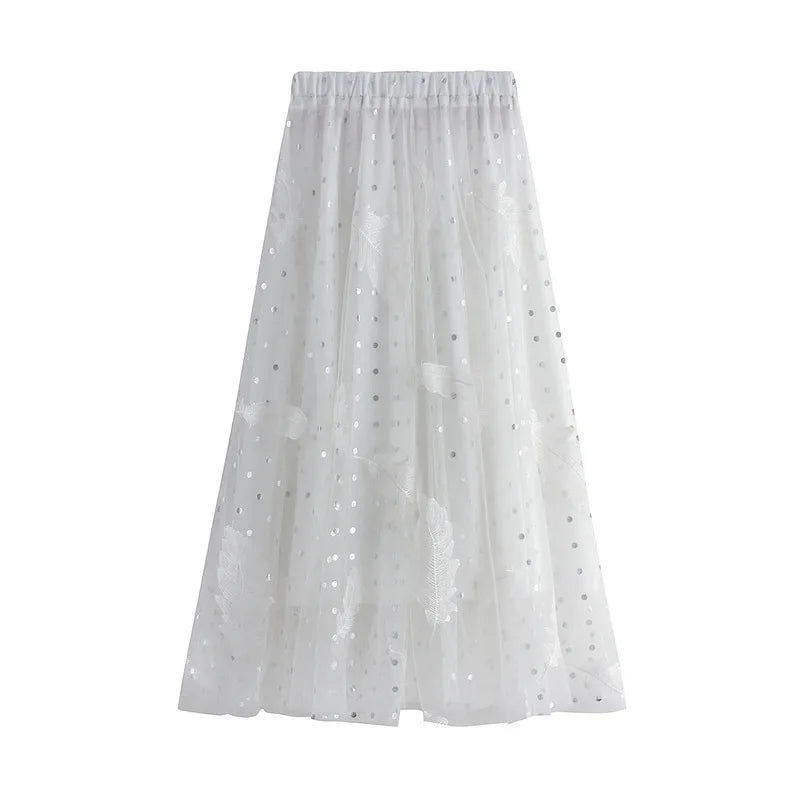 Feather Embroidery Fairy Skirt - A-Line Skirt - Guocali