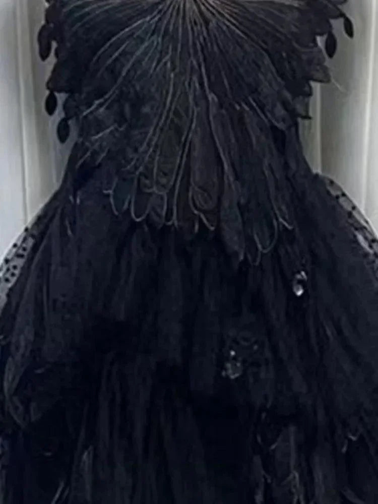 Feather Hollow V-Neck Suspender Dress -Guocali