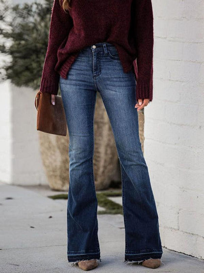 Chic Women Jeans – High-Rise Stretch Raw Hem