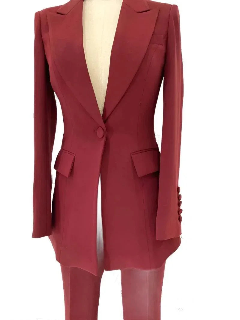 Flared Pant Suit - One Button Women Pantsuit -Guocali