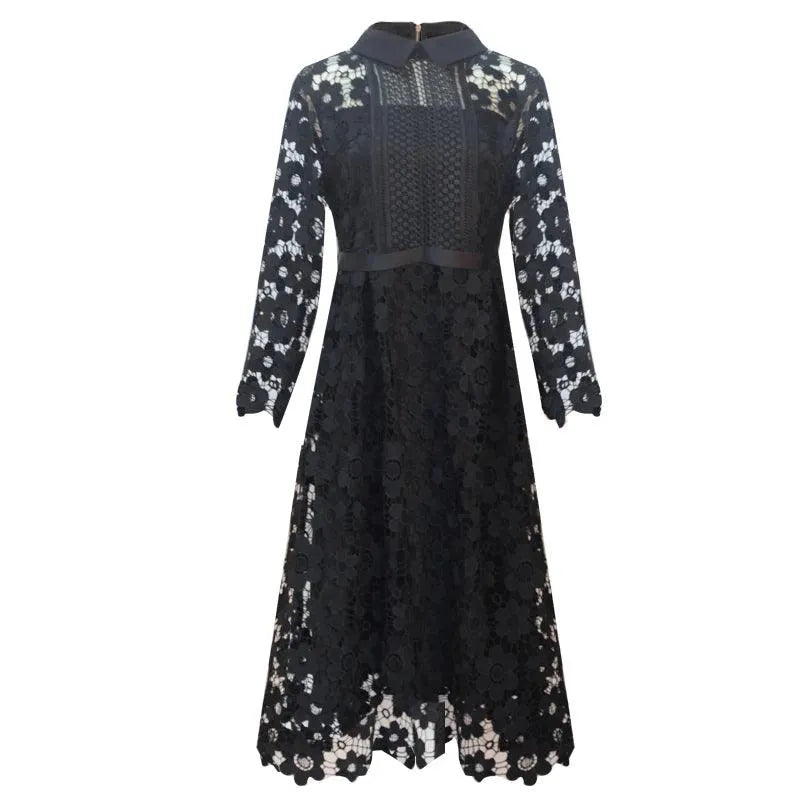 Floral Lace Collar Work Dress -Guocali