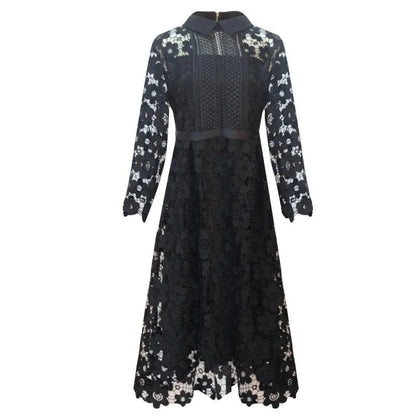 Floral Lace Collar Work Dress -Guocali