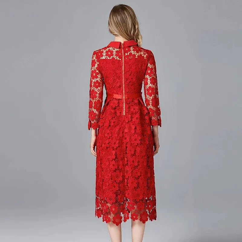 Floral Lace Collar Work Dress -Guocali