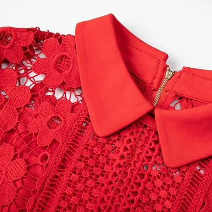 Floral Lace Collar Work Dress -Guocali