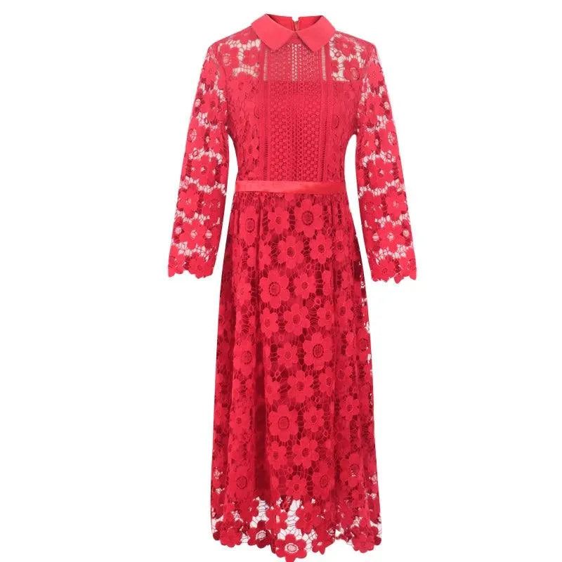 Floral Lace Collar Work Dress -Guocali